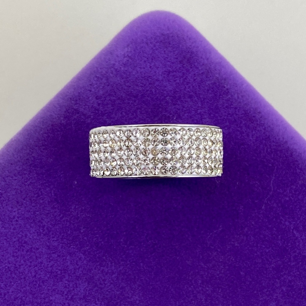 💛 Classic Silver Clear Crystal Pave Statement Ring - Multi Row Sparkle Band